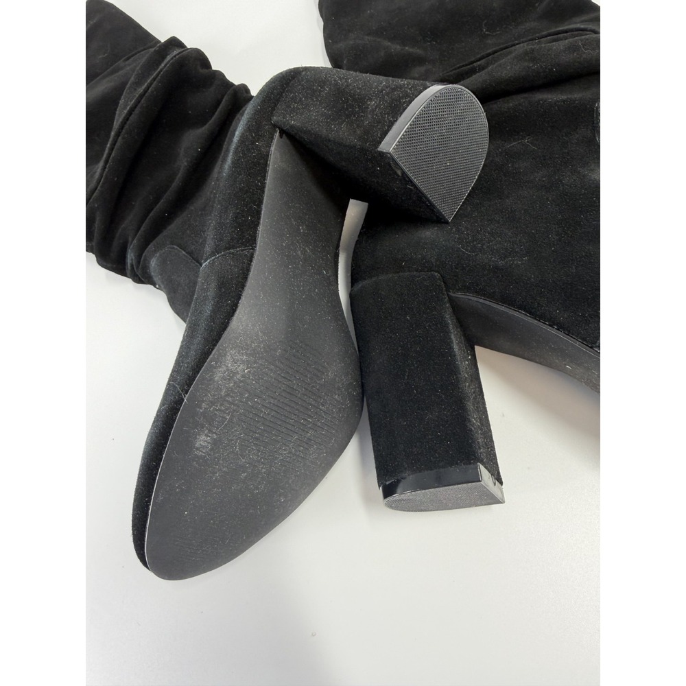 Steve Madden 7M Black Suede Leather Knee High Boots Block Heel Slouchy Moto - Picture 6 of 9
